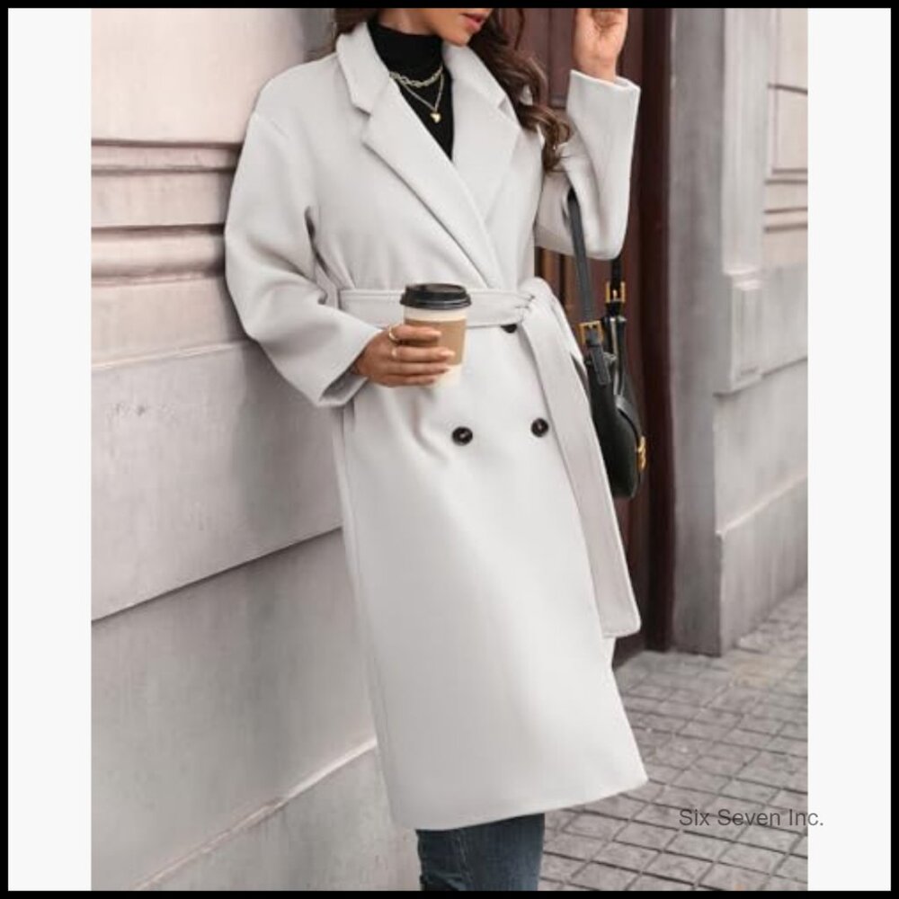 Women's Winter Wool Blend Double Breasted Trench Overcoat - Picture 2 of 6